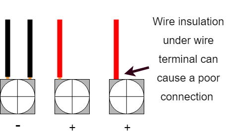 3 wiring terminations with insulation under one terminal